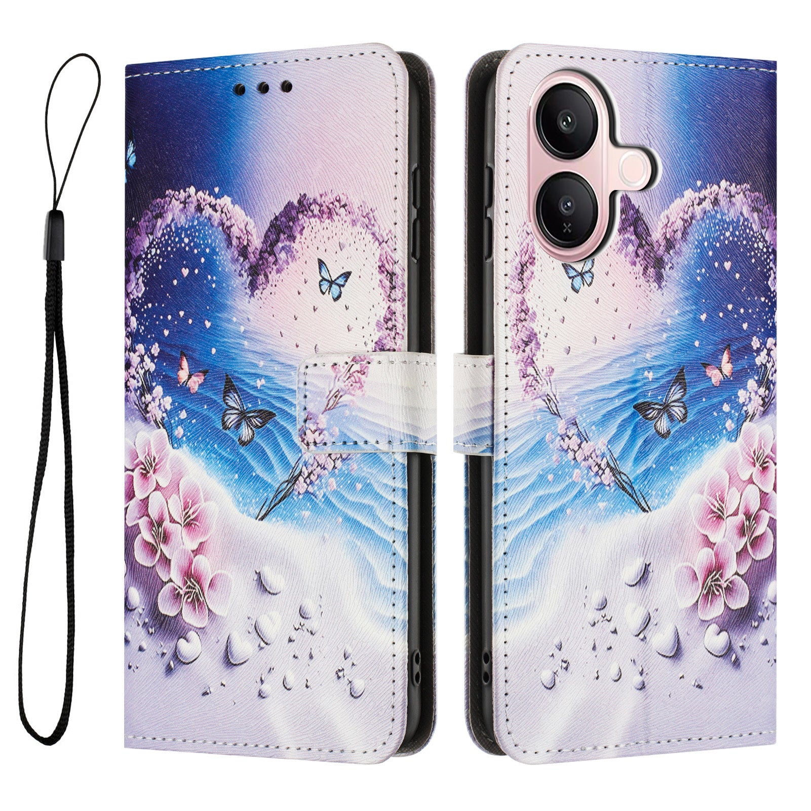 For vivo V60 Lite 4G / vivo V60 Lite 5G Wallet Case Pattern Printing PU Leather Phone Cover with Lanyard