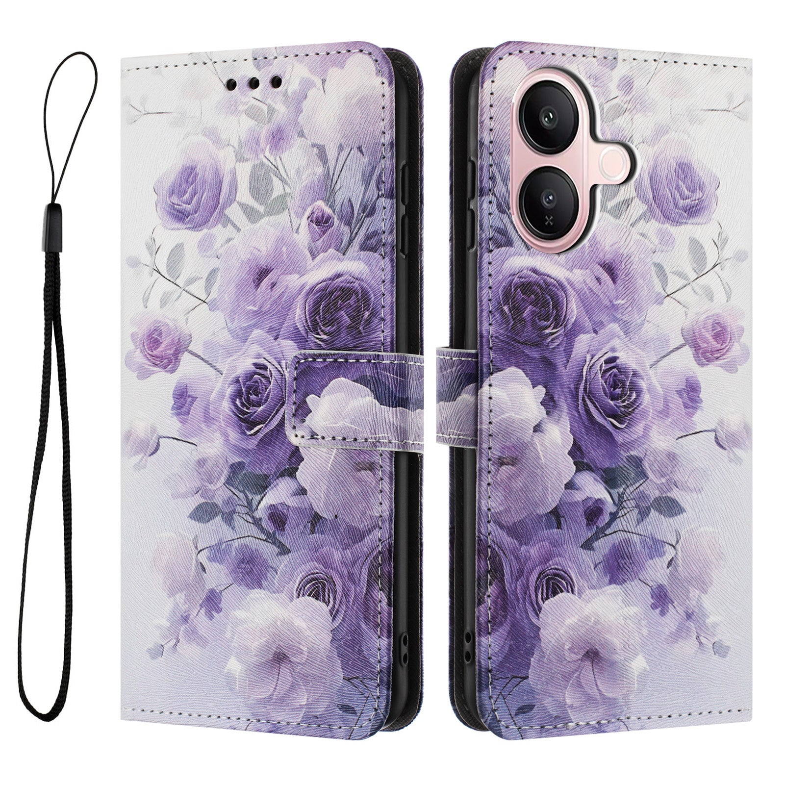 For vivo V60 Lite 4G / vivo V60 Lite 5G Wallet Case Pattern Printing PU Leather Phone Cover with Lanyard