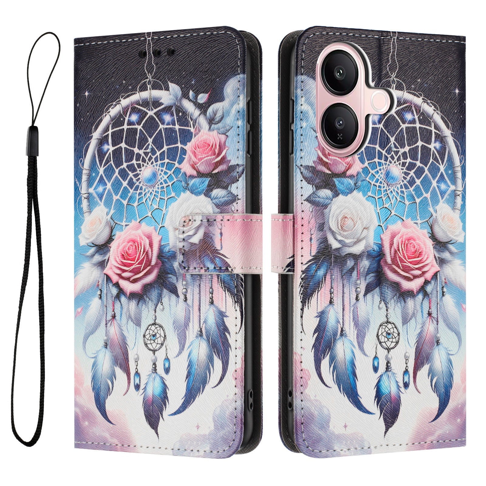 For vivo V60 Lite 4G / vivo V60 Lite 5G Wallet Case Pattern Printing PU Leather Phone Cover with Lanyard