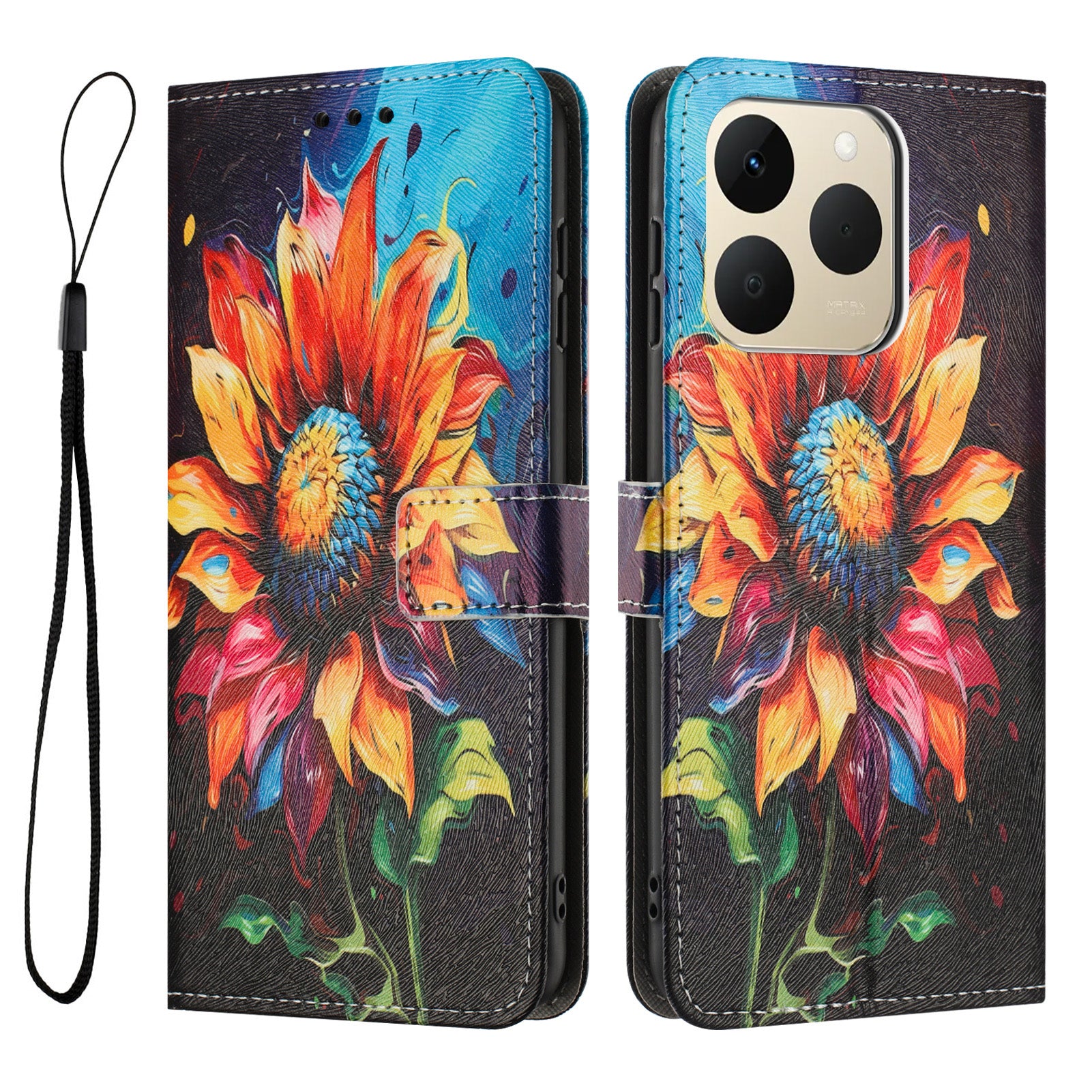 For Realme 15T 5G Wallet Case Pattern Printing PU Leather Phone Cover with Lanyard