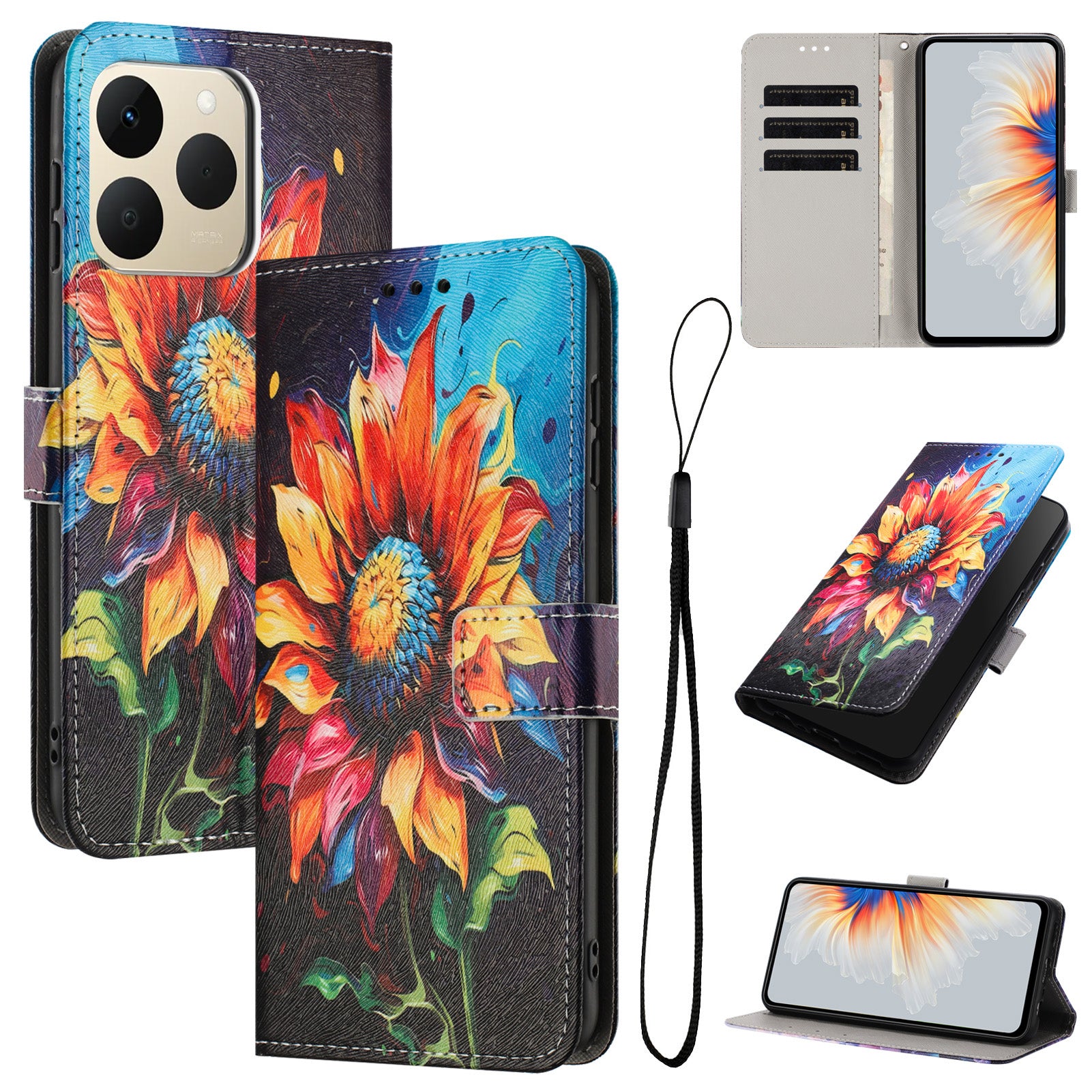 For Realme 15T 5G Wallet Case Pattern Printing PU Leather Phone Cover with Lanyard