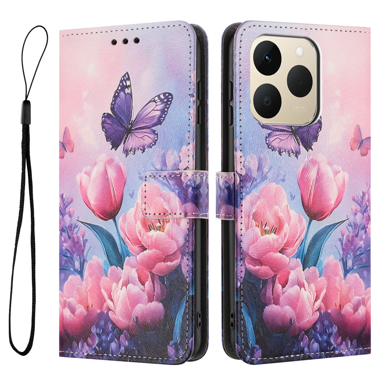 For Realme 15T 5G Wallet Case Pattern Printing PU Leather Phone Cover with Lanyard