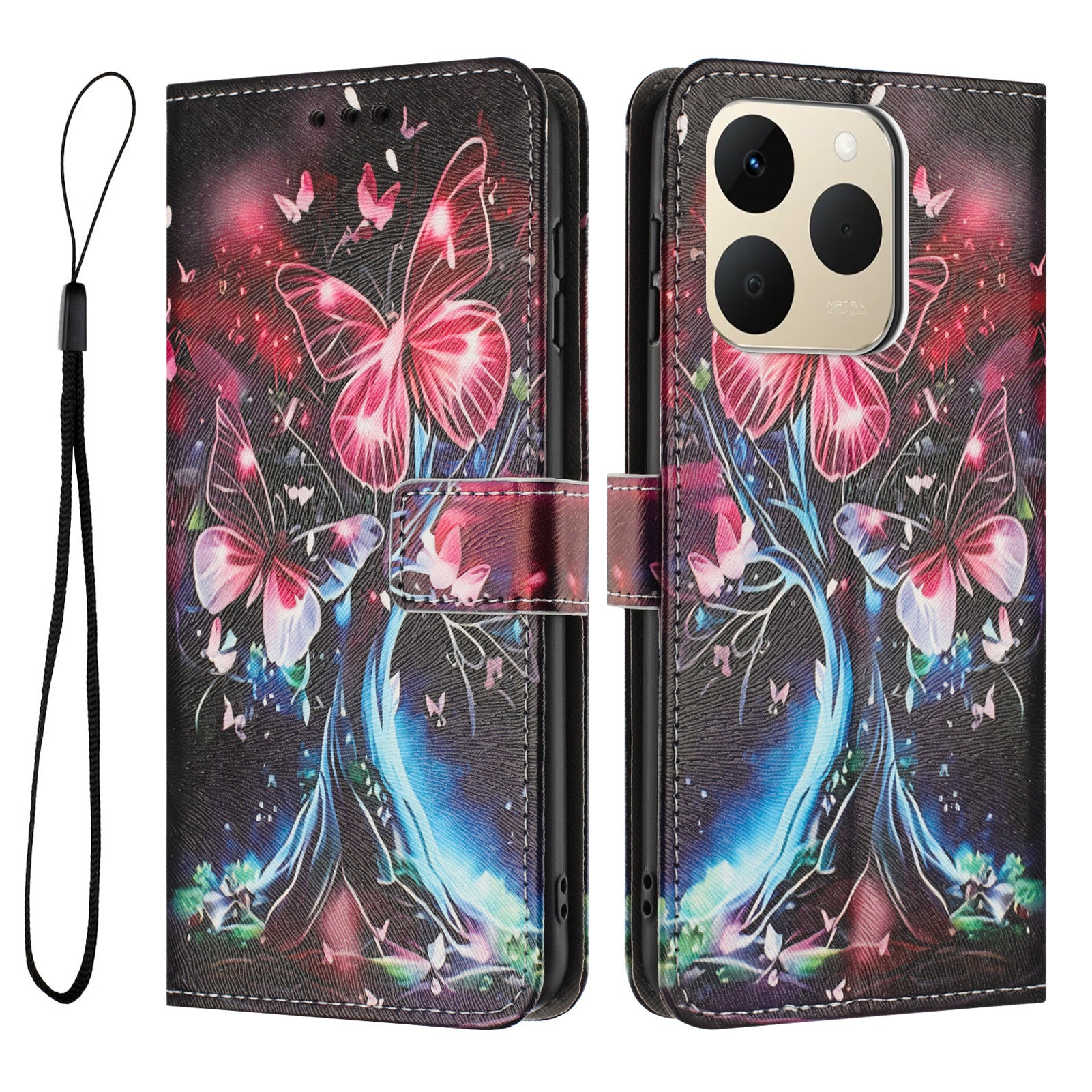 For Realme 15T 5G Wallet Case Pattern Printing PU Leather Phone Cover with Lanyard