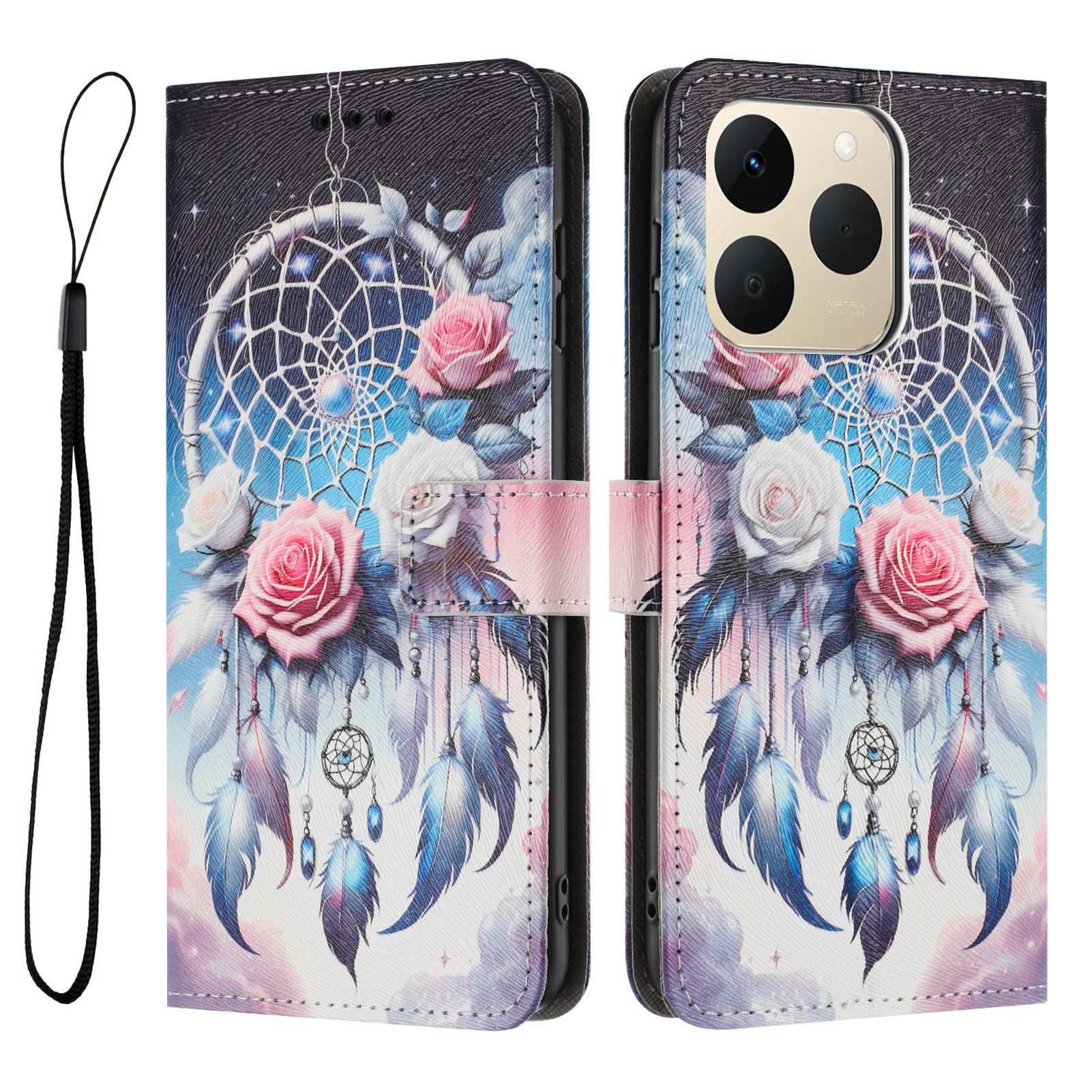 For Realme 15T 5G Wallet Case Pattern Printing PU Leather Phone Cover with Lanyard