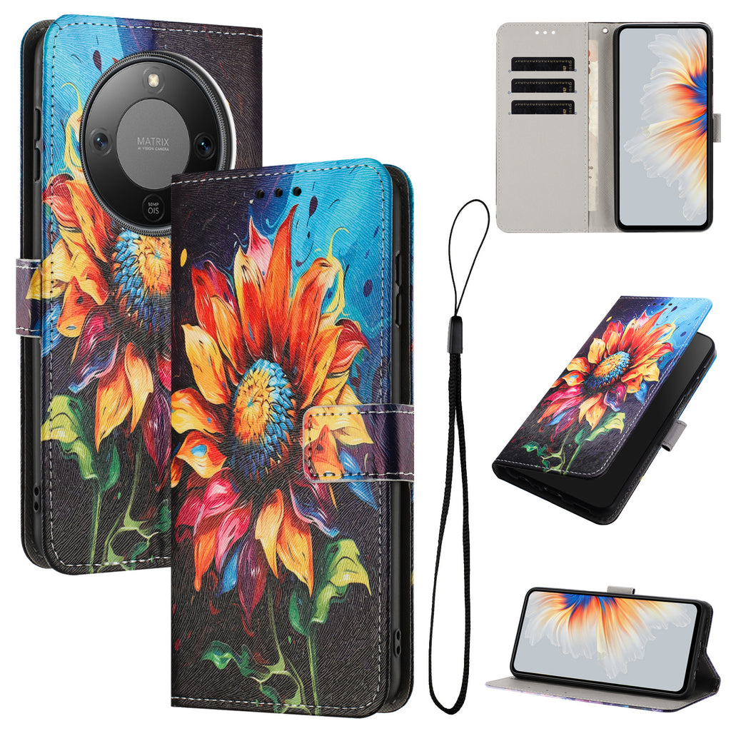 Étui portefeuille en cuir PU imprimé à motifs avec cordon pour Honor X9d 5G / Honor X70 5G