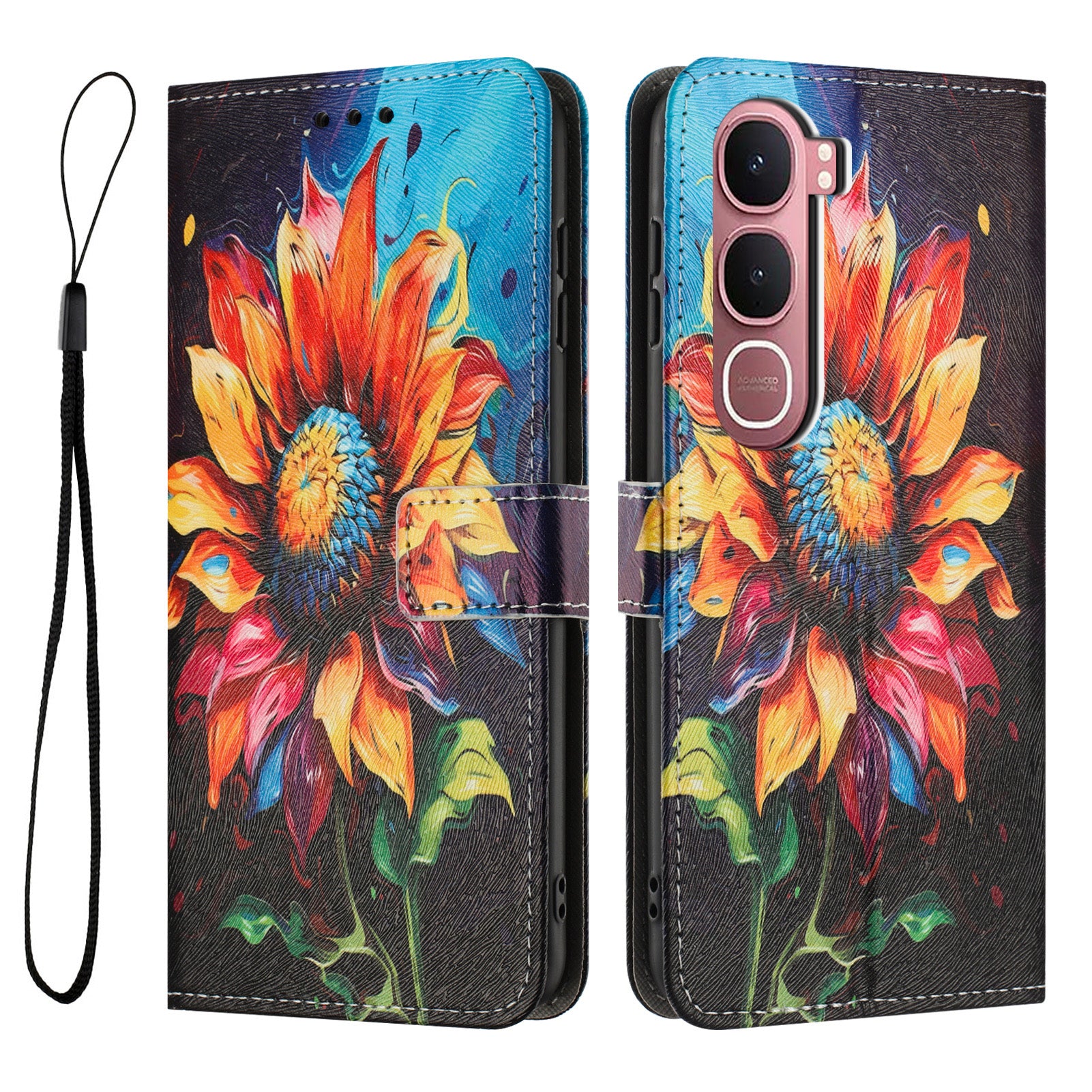 For vivo Y21d / vivo Y31 5G Wallet Case Pattern Printing PU Leather Phone Cover with Lanyard