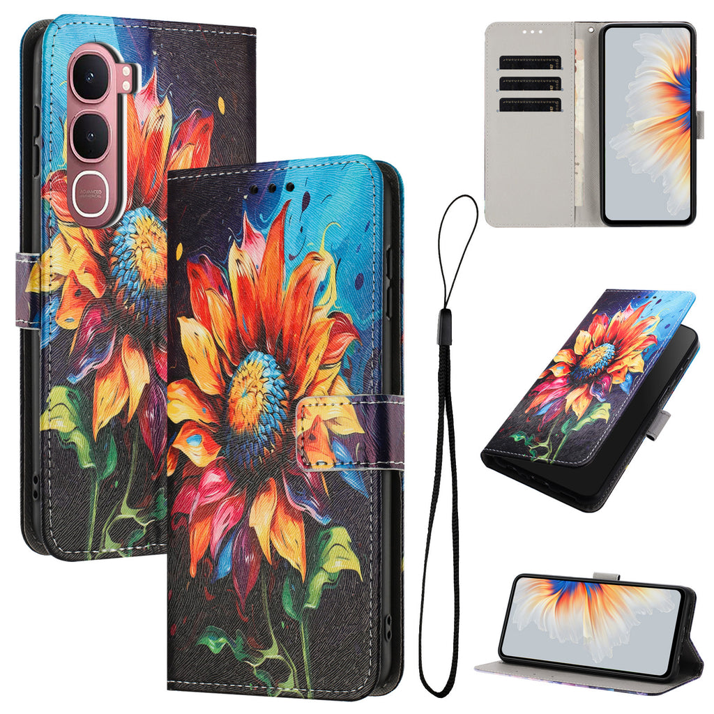 For vivo Y21d / vivo Y31 5G Wallet Case Pattern Printing PU Leather Phone Cover with Lanyard