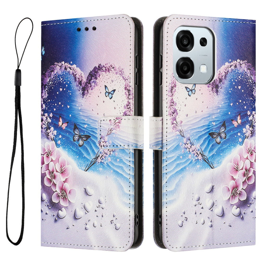 Funda tipo cartera de piel sintética con estampado para Oppo F31 5G / Oppo A6 Pro 5G / Oppo A6 Pro 4G, con cordón.