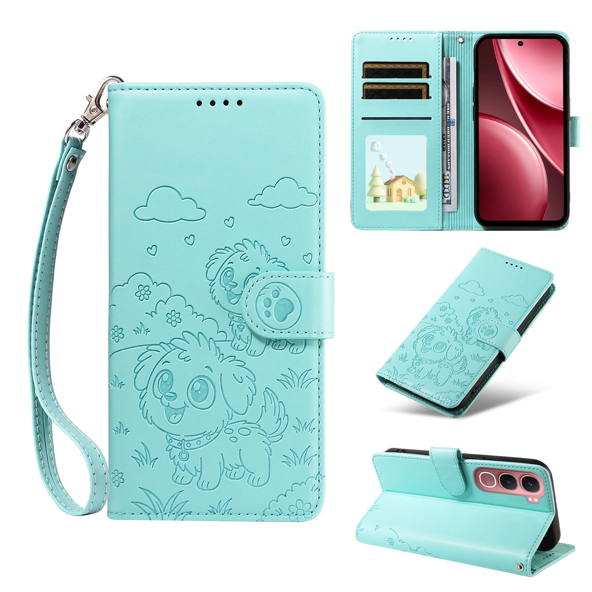 For vivo Y21d / vivo Y31 5G Case RFID Blocking Imprinted Dog Pattern PU Leather Phone Cover with Wrist Strap