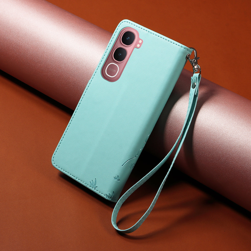 For vivo Y21d / vivo Y31 5G Case RFID Blocking Imprinted Dog Pattern PU Leather Phone Cover with Wrist Strap