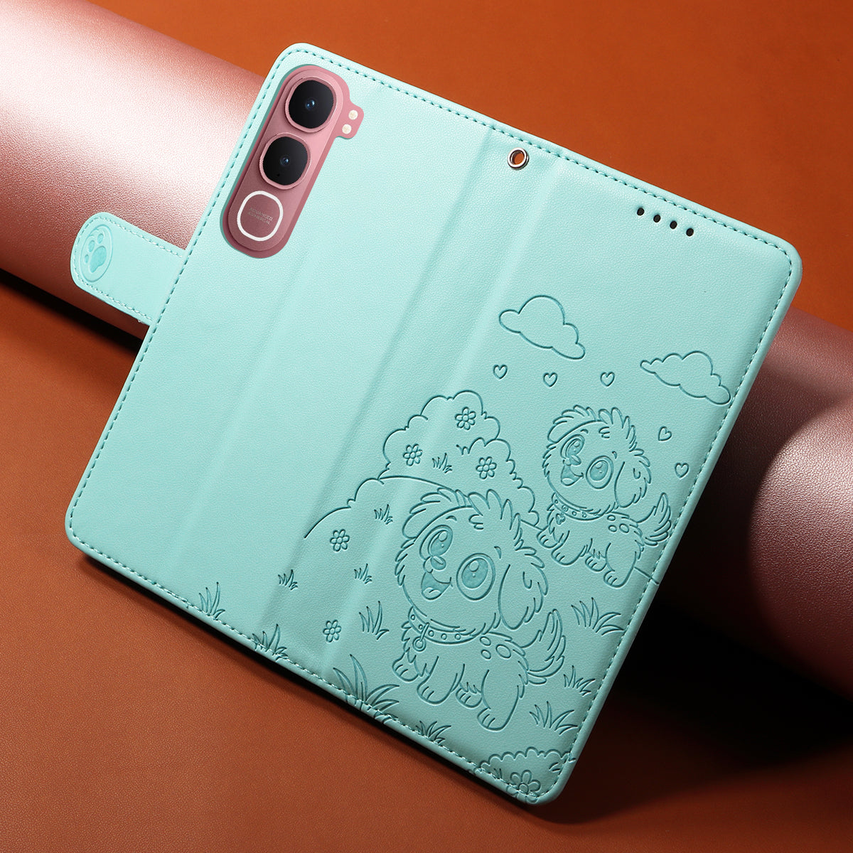 For vivo Y21d / vivo Y31 5G Case RFID Blocking Imprinted Dog Pattern PU Leather Phone Cover with Wrist Strap