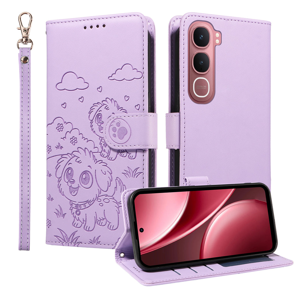 For vivo Y21d / vivo Y31 5G Case RFID Blocking Imprinted Dog Pattern PU Leather Phone Cover with Wrist Strap