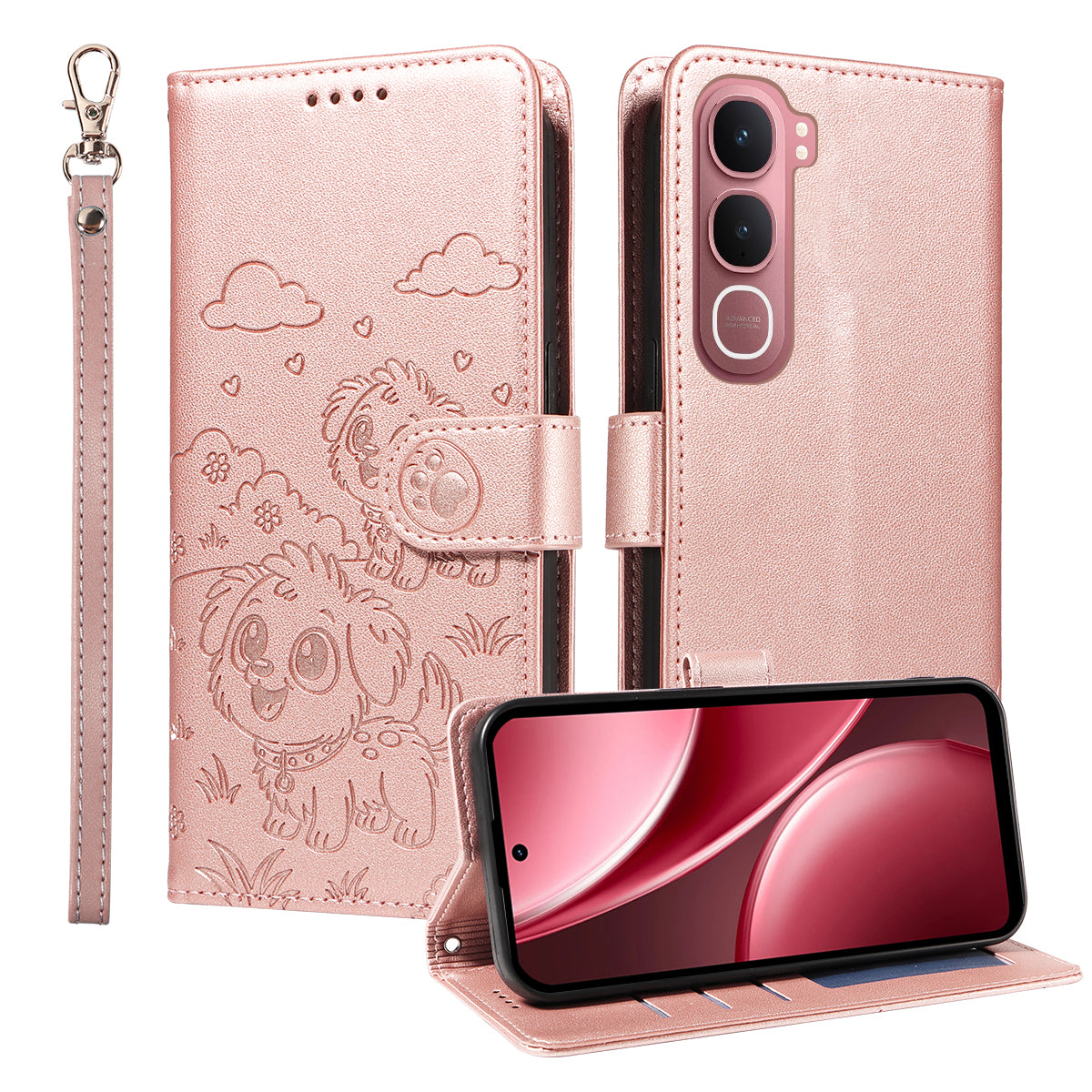 For vivo Y21d / vivo Y31 5G Case RFID Blocking Imprinted Dog Pattern PU Leather Phone Cover with Wrist Strap