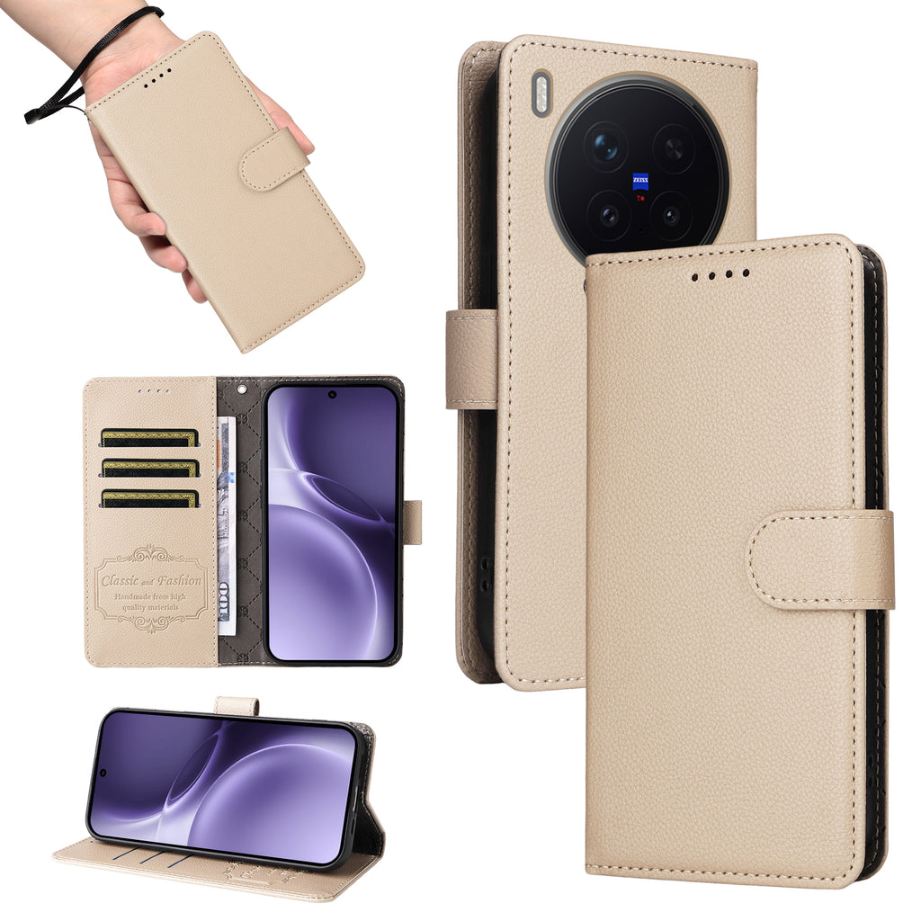 For vivo X300 Pro 5G Case RFID Blocking 3 Card Slots PU Leather Phone Cover with Wrist Strap