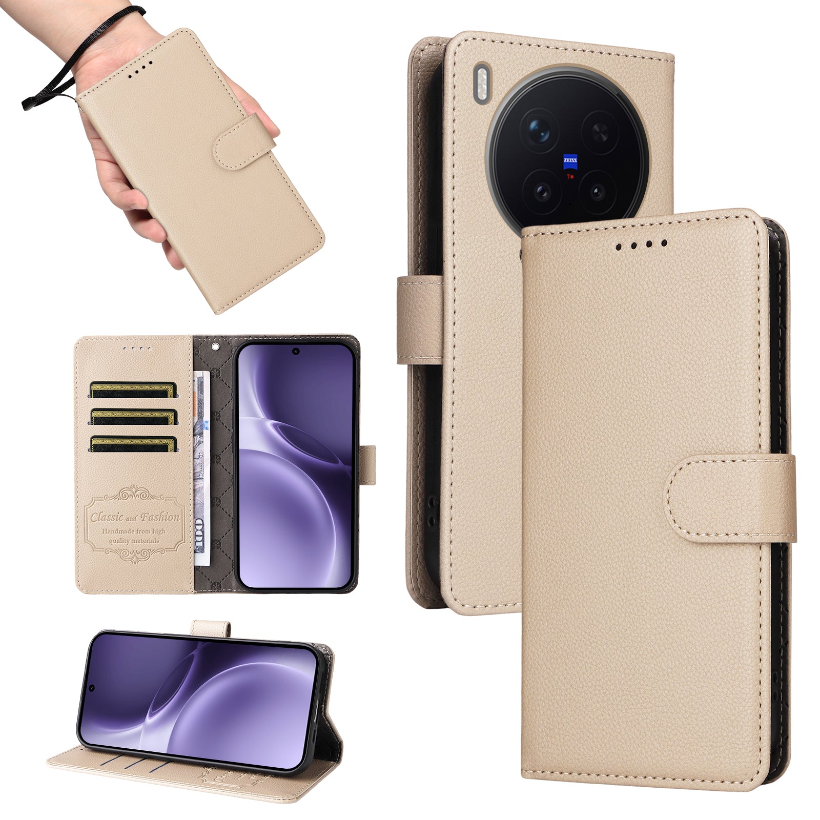 For vivo X300 Pro 5G Case RFID Blocking 3 Card Slots PU Leather Phone Cover with Wrist Strap