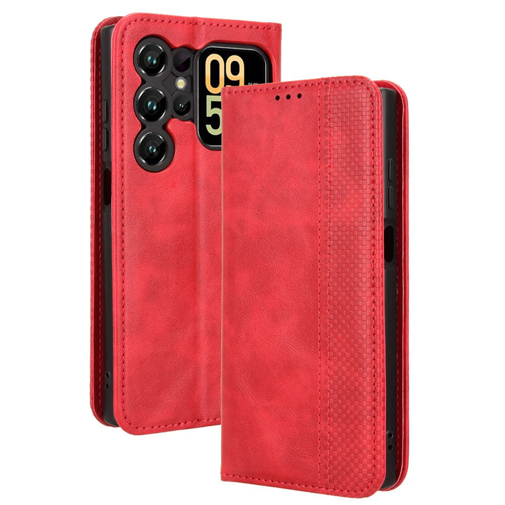 Funda de piel con soporte tipo cartera para Oukitel C62 / C62 Pro, textura retro. 