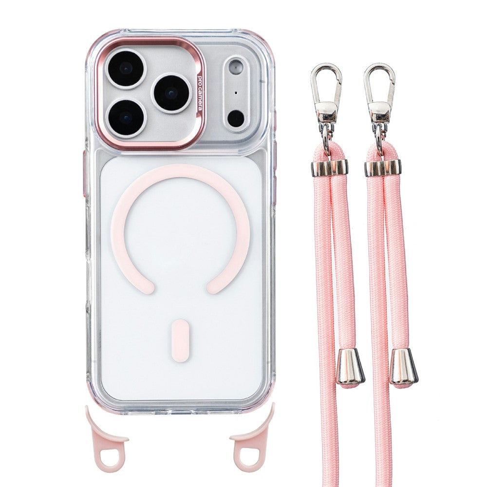Coque transparente pour iPhone 17 Pro compatible MagSafe, résistante aux chocs, en PC et TPU, avec dragonne longue