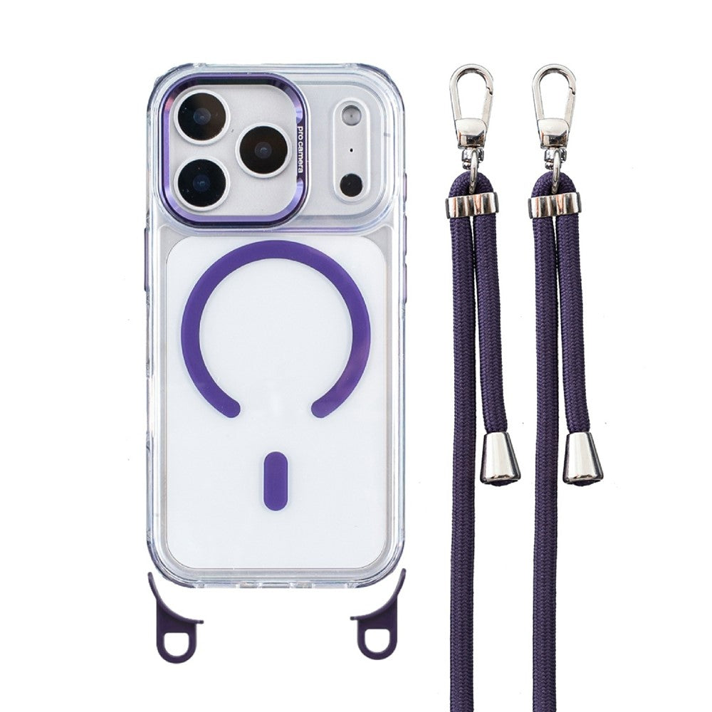 For iPhone 17 Pro Max Clear Case Compatible with MagSafe Shockproof PC+TPU Phone Cover with Long Lanyard