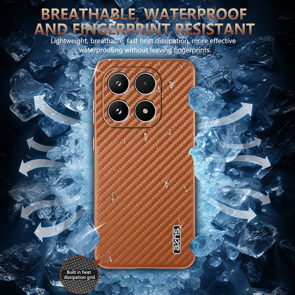 AZNS For Xiaomi 17 Case Electroplating Carbon Fiber Texture PU + TPU Phone Cover