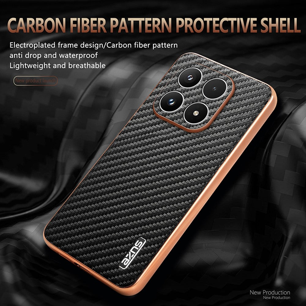 AZNS For Xiaomi 17 Case Electroplating Carbon Fiber Texture PU + TPU Phone Cover