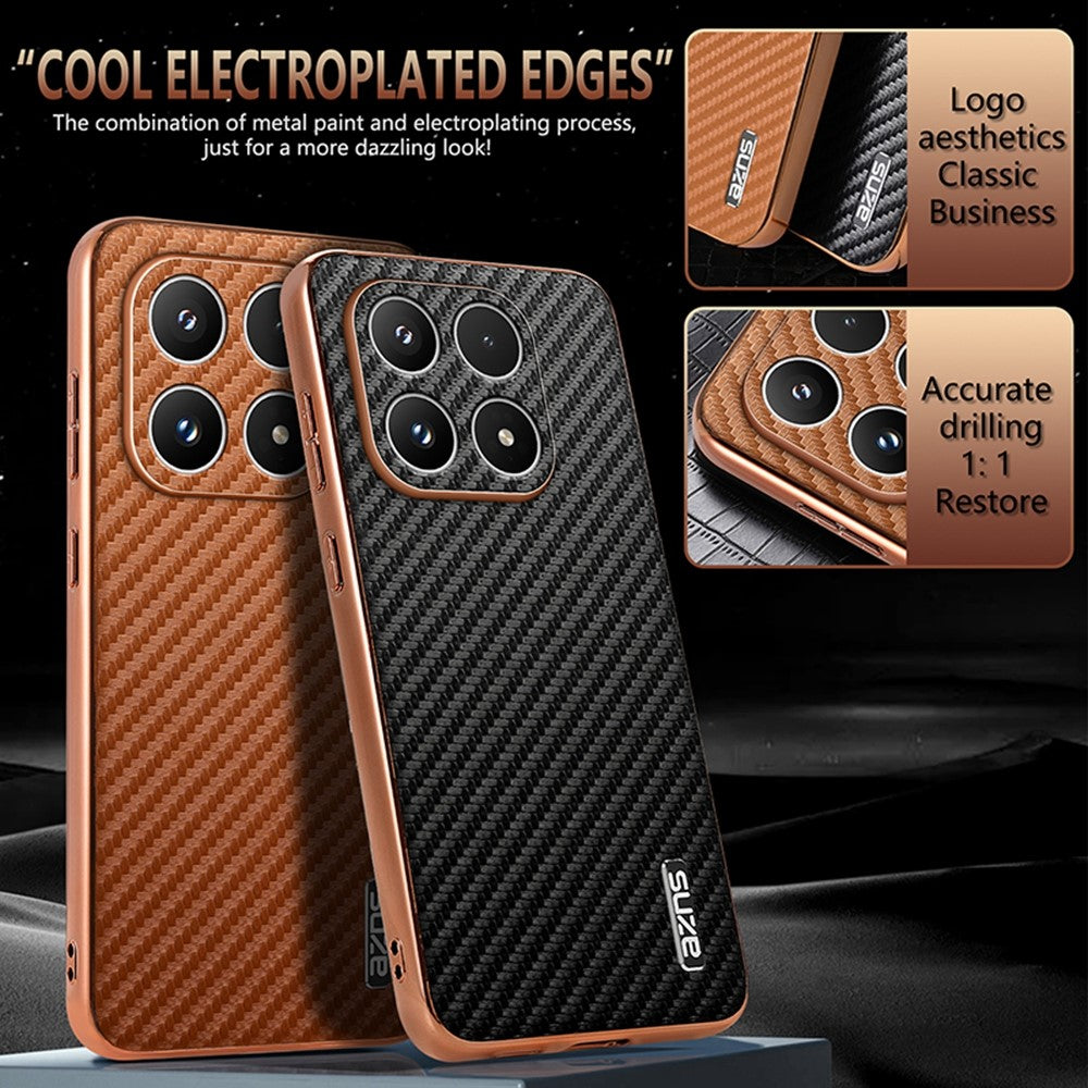AZNS For Xiaomi 17 Case Electroplating Carbon Fiber Texture PU + TPU Phone Cover