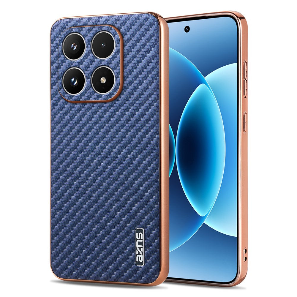 AZNS For Xiaomi 17 Case Electroplating Carbon Fiber Texture PU + TPU Phone Cover