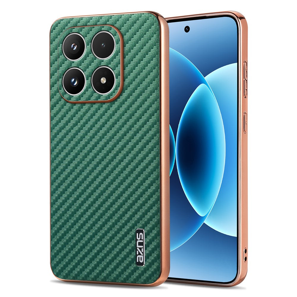 AZNS For Xiaomi 17 Case Electroplating Carbon Fiber Texture PU + TPU Phone Cover