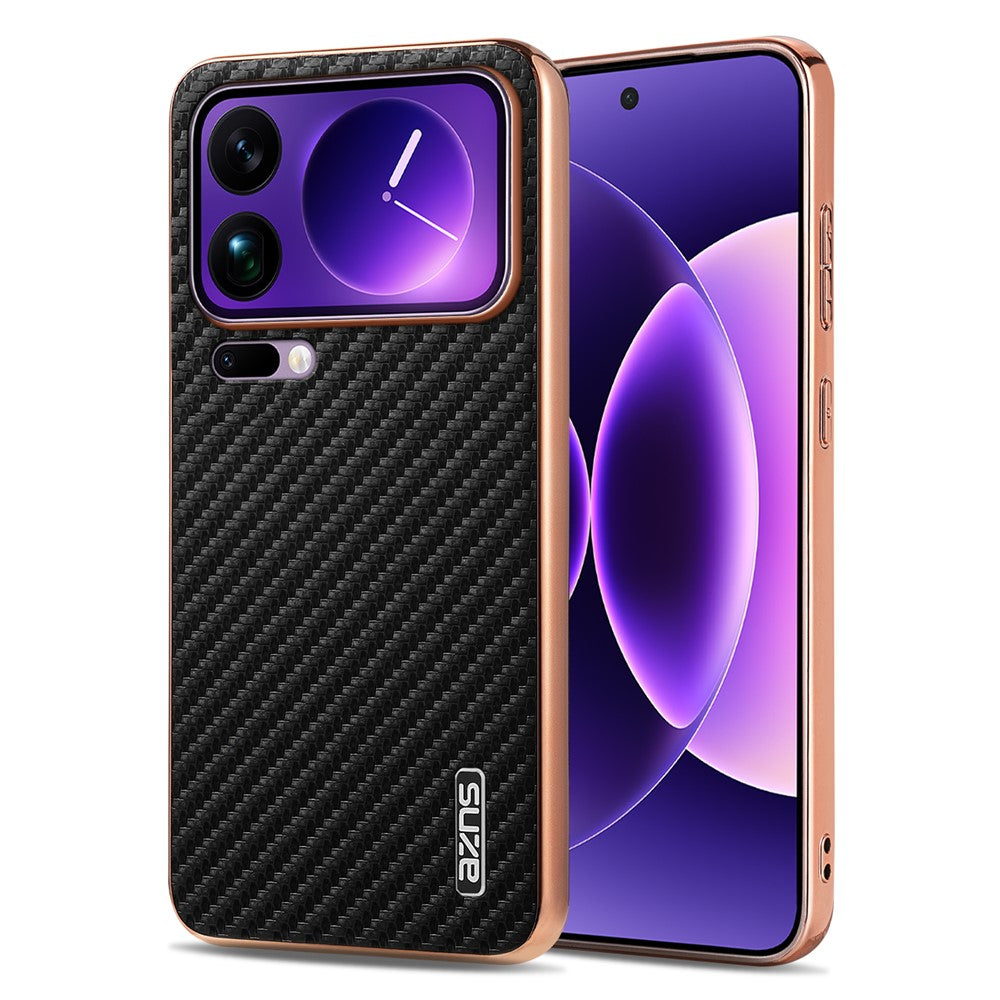 AZNS For Xiaomi 17 Pro Max Case Electroplating Carbon Fiber Texture PU + TPU Phone Cover