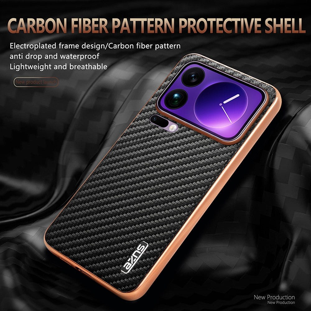 AZNS For Xiaomi 17 Pro Max Case Electroplating Carbon Fiber Texture PU + TPU Phone Cover