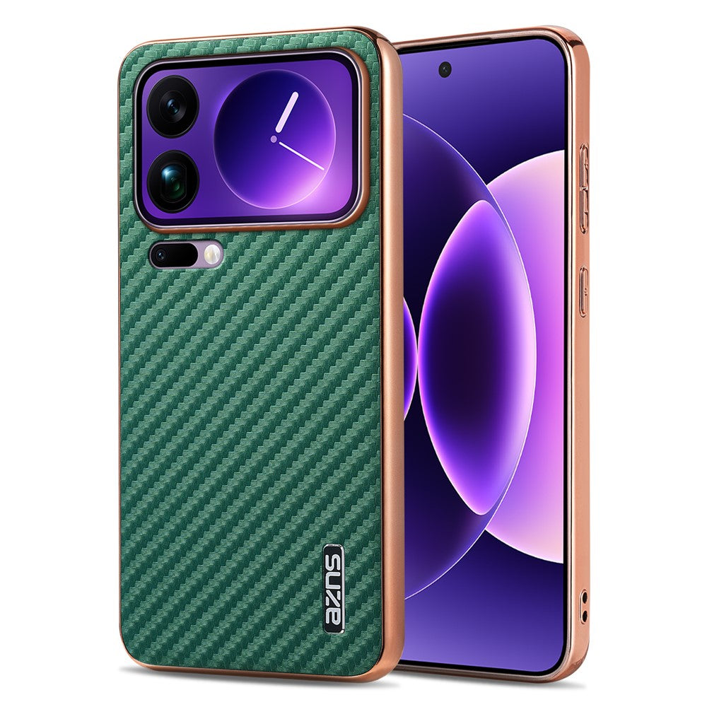 AZNS For Xiaomi 17 Pro Max Case Electroplating Carbon Fiber Texture PU + TPU Phone Cover