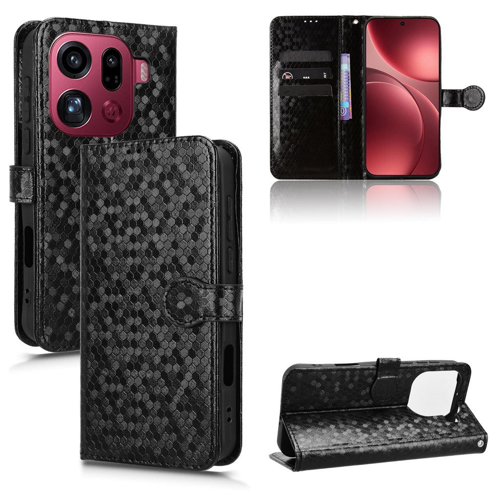 For Oppo Find X9 Pro 5G Wallet Case Dot Pattern Imprint PU Leather Phone Cover with Wrist Strap