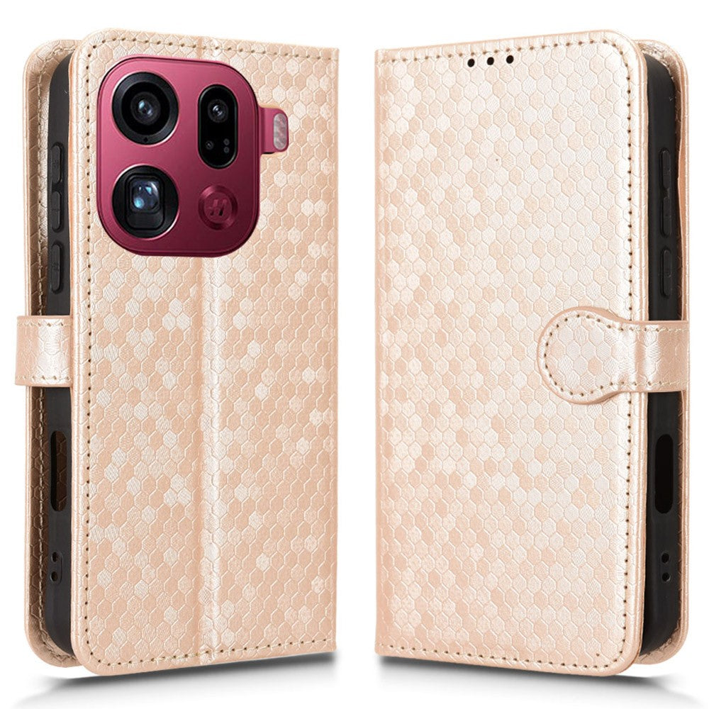 Funda tipo cartera para Oppo Find X9 Pro 5G, de piel sintética con estampado de puntos y correa de muñeca.
