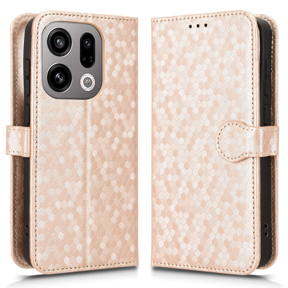 Funda tipo cartera para Oppo Find X9 5G, de piel sintética con estampado de puntos y correa de muñeca.