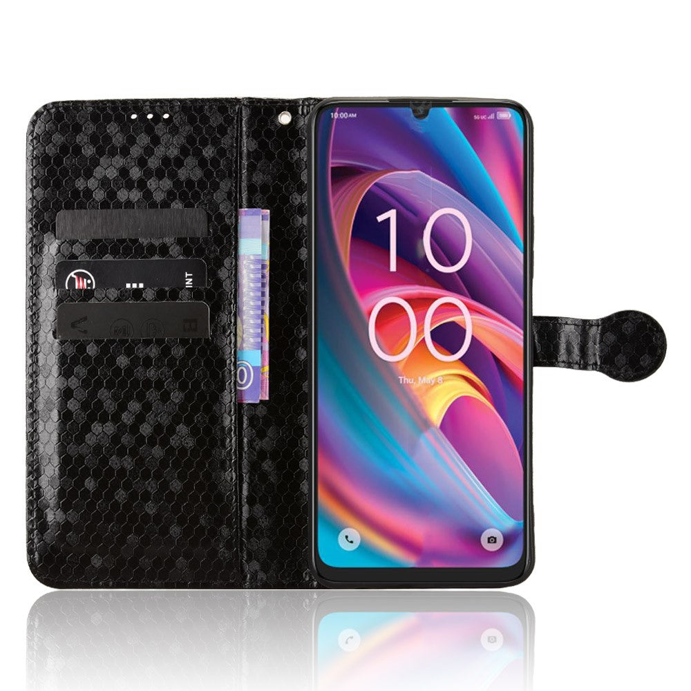 For TCL K33 5G  /  K32 5G Wallet Case Dot Pattern Imprint PU Leather Phone Cover with Wrist Strap