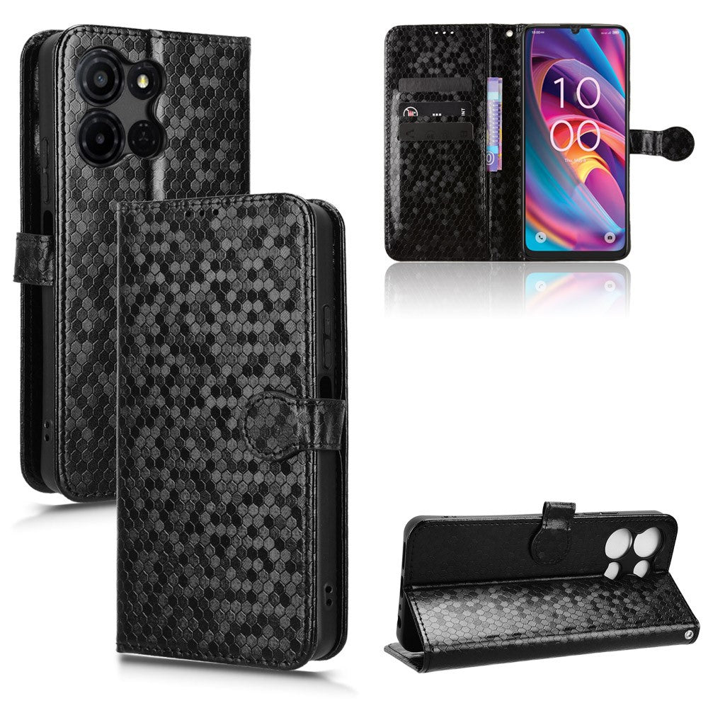 For TCL K33 5G  /  K32 5G Wallet Case Dot Pattern Imprint PU Leather Phone Cover with Wrist Strap
