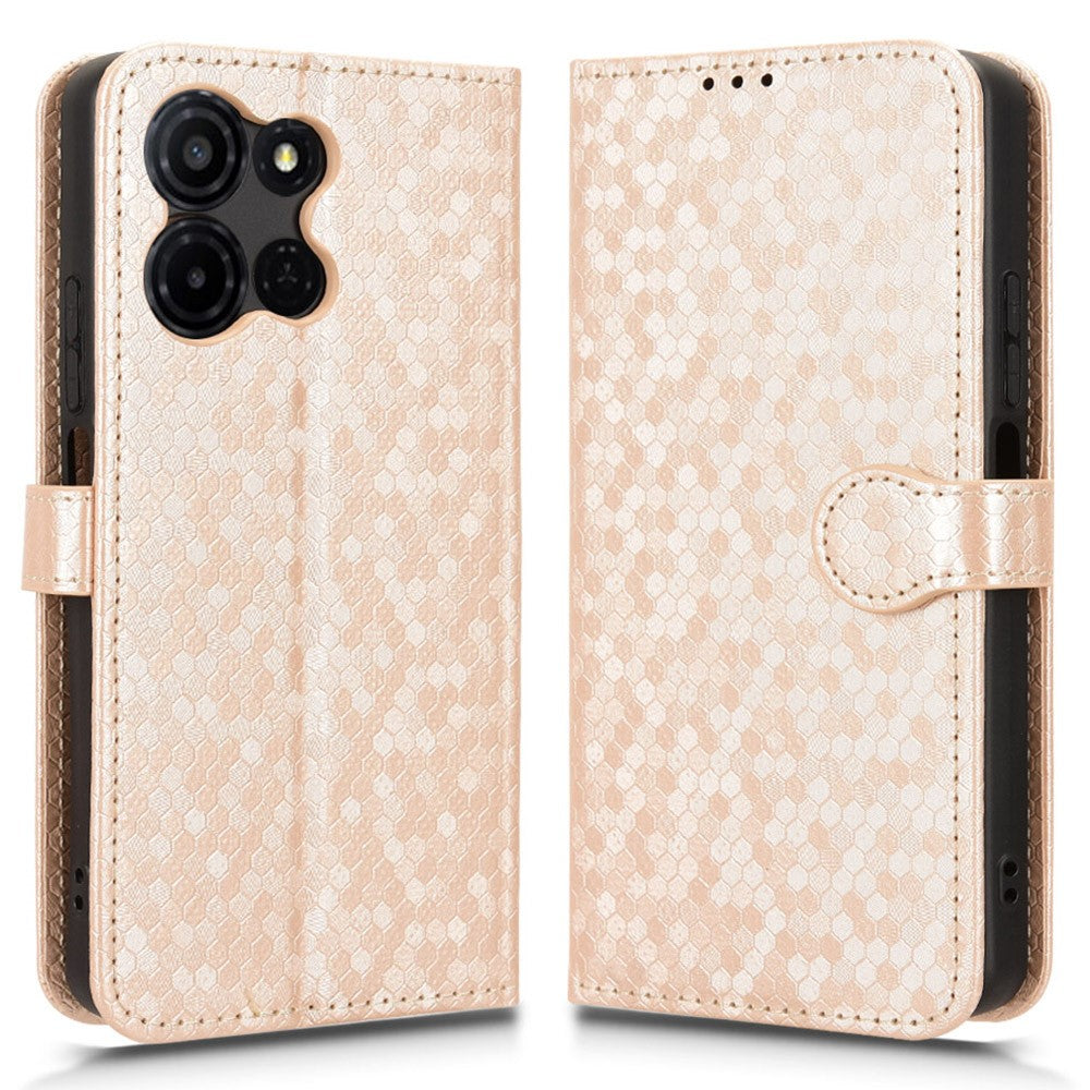 For TCL K33 5G  /  K32 5G Wallet Case Dot Pattern Imprint PU Leather Phone Cover with Wrist Strap