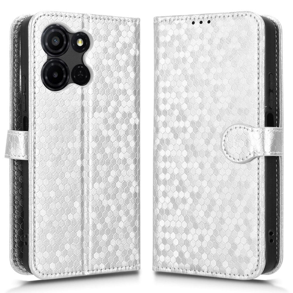 For TCL K33 5G  /  K32 5G Wallet Case Dot Pattern Imprint PU Leather Phone Cover with Wrist Strap