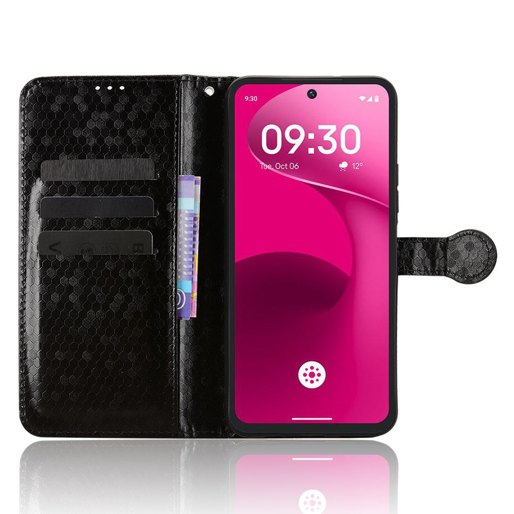 For T-Mobile Revvl 8 Pro  /  T Phone 3 Pro Wallet Case Dot Pattern Imprint PU Leather Phone Cover with Wrist Strap