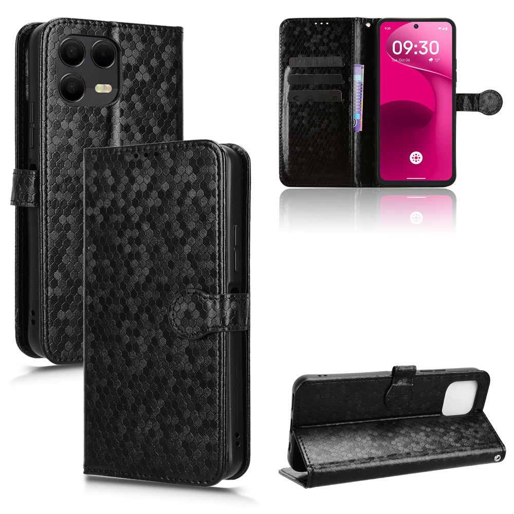 For T-Mobile Revvl 8 Pro  /  T Phone 3 Pro Wallet Case Dot Pattern Imprint PU Leather Phone Cover with Wrist Strap