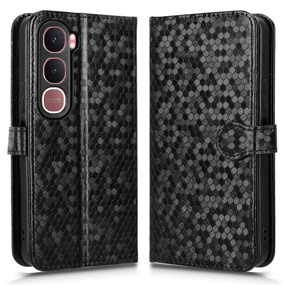 For vivo Y31 5G  /  Y21d Wallet Case Dot Pattern Imprint PU Leather Phone Cover with Wrist Strap