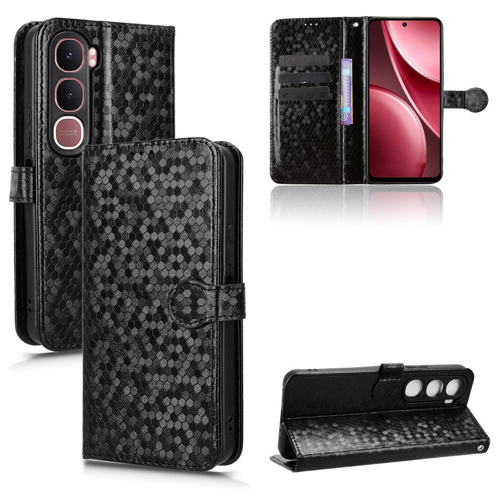 For vivo Y31 5G  /  Y21d Wallet Case Dot Pattern Imprint PU Leather Phone Cover with Wrist Strap
