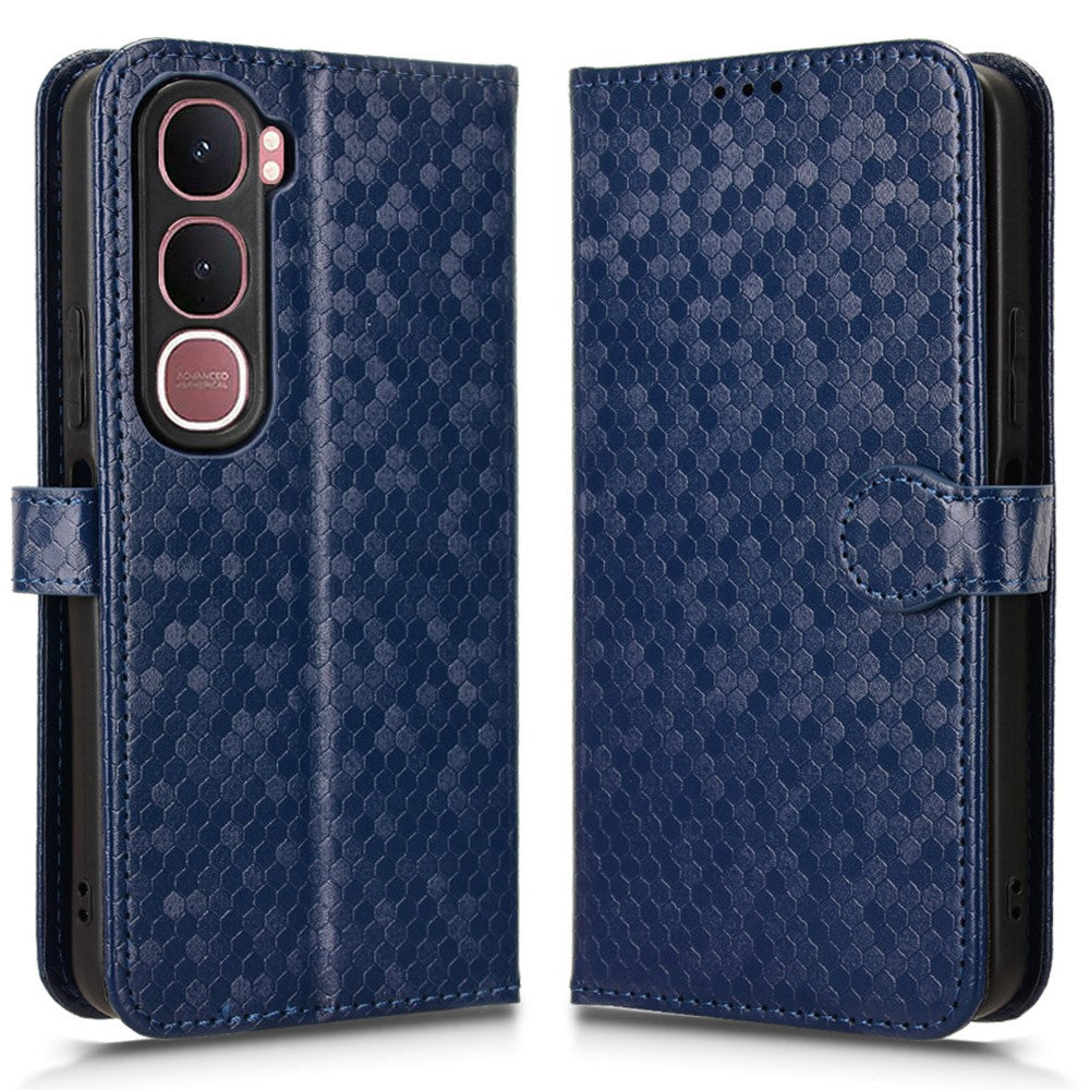 For vivo Y31 5G  /  Y21d Wallet Case Dot Pattern Imprint PU Leather Phone Cover with Wrist Strap