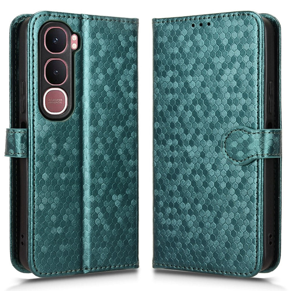 For vivo Y31 5G  /  Y21d Wallet Case Dot Pattern Imprint PU Leather Phone Cover with Wrist Strap