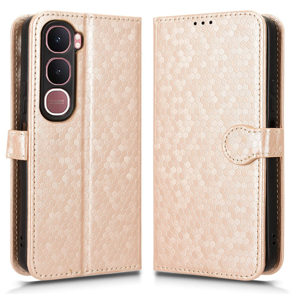 For vivo Y31 5G  /  Y21d Wallet Case Dot Pattern Imprint PU Leather Phone Cover with Wrist Strap