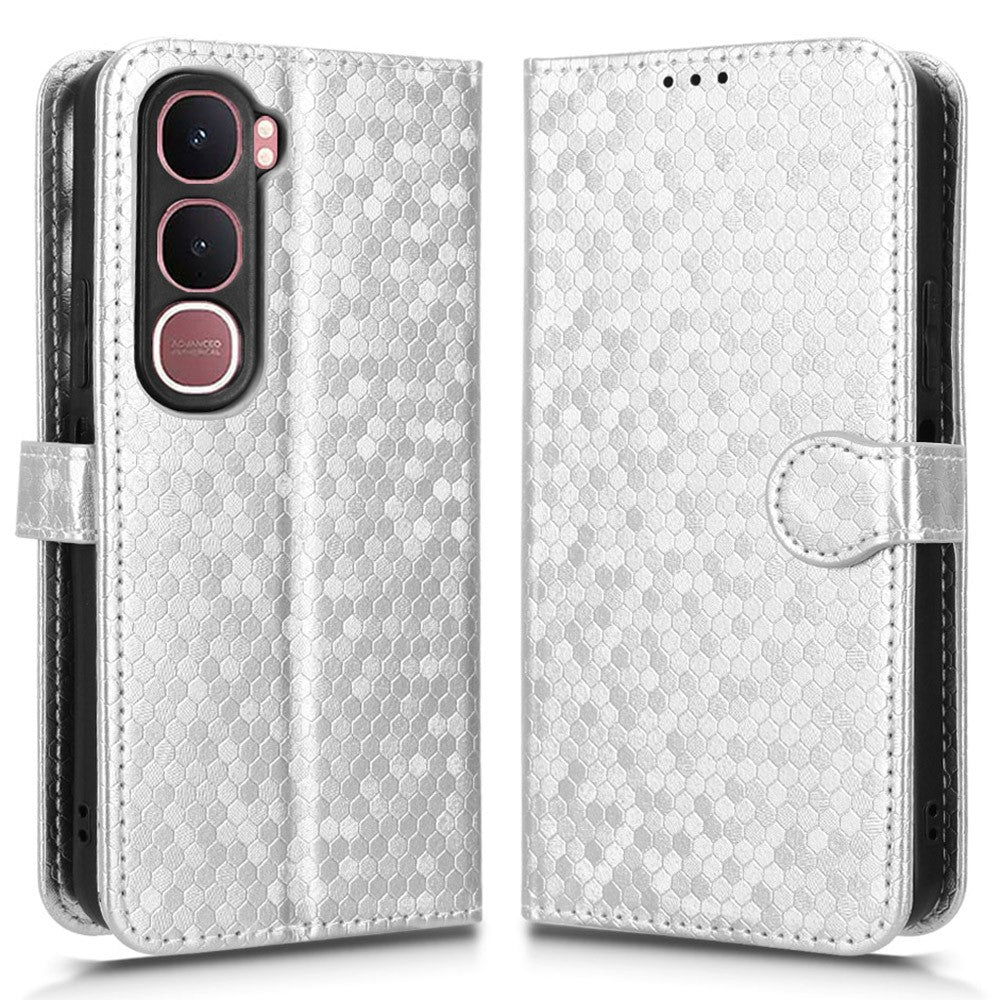 For vivo Y31 5G  /  Y21d Wallet Case Dot Pattern Imprint PU Leather Phone Cover with Wrist Strap