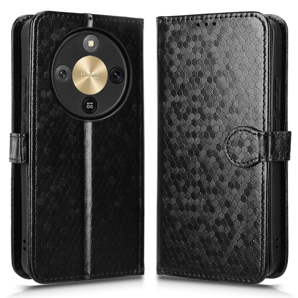 For Honor X70 5G  /  X9d 5G Wallet Case Dot Pattern Imprint PU Leather Phone Cover with Wrist Strap