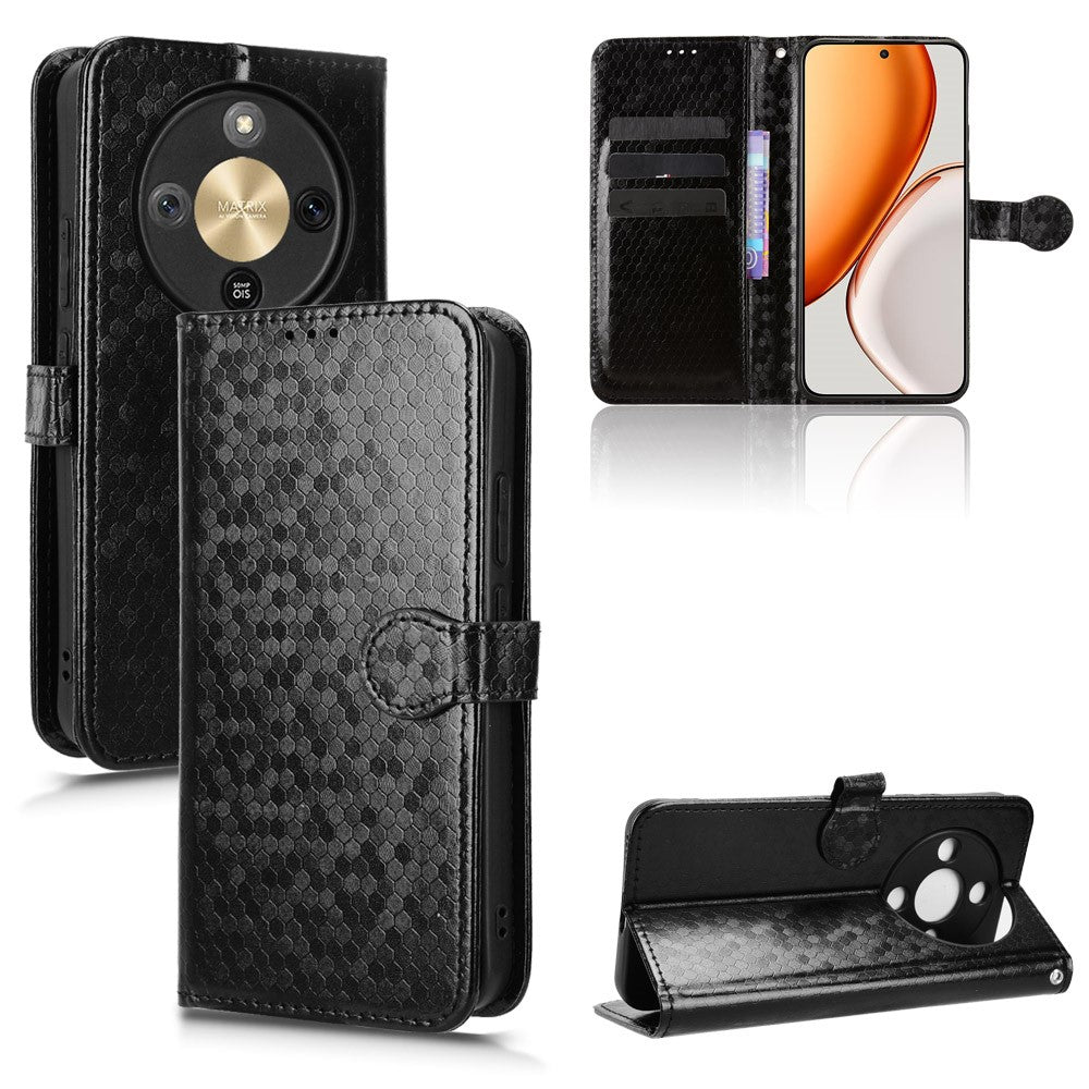 For Honor X70 5G  /  X9d 5G Wallet Case Dot Pattern Imprint PU Leather Phone Cover with Wrist Strap