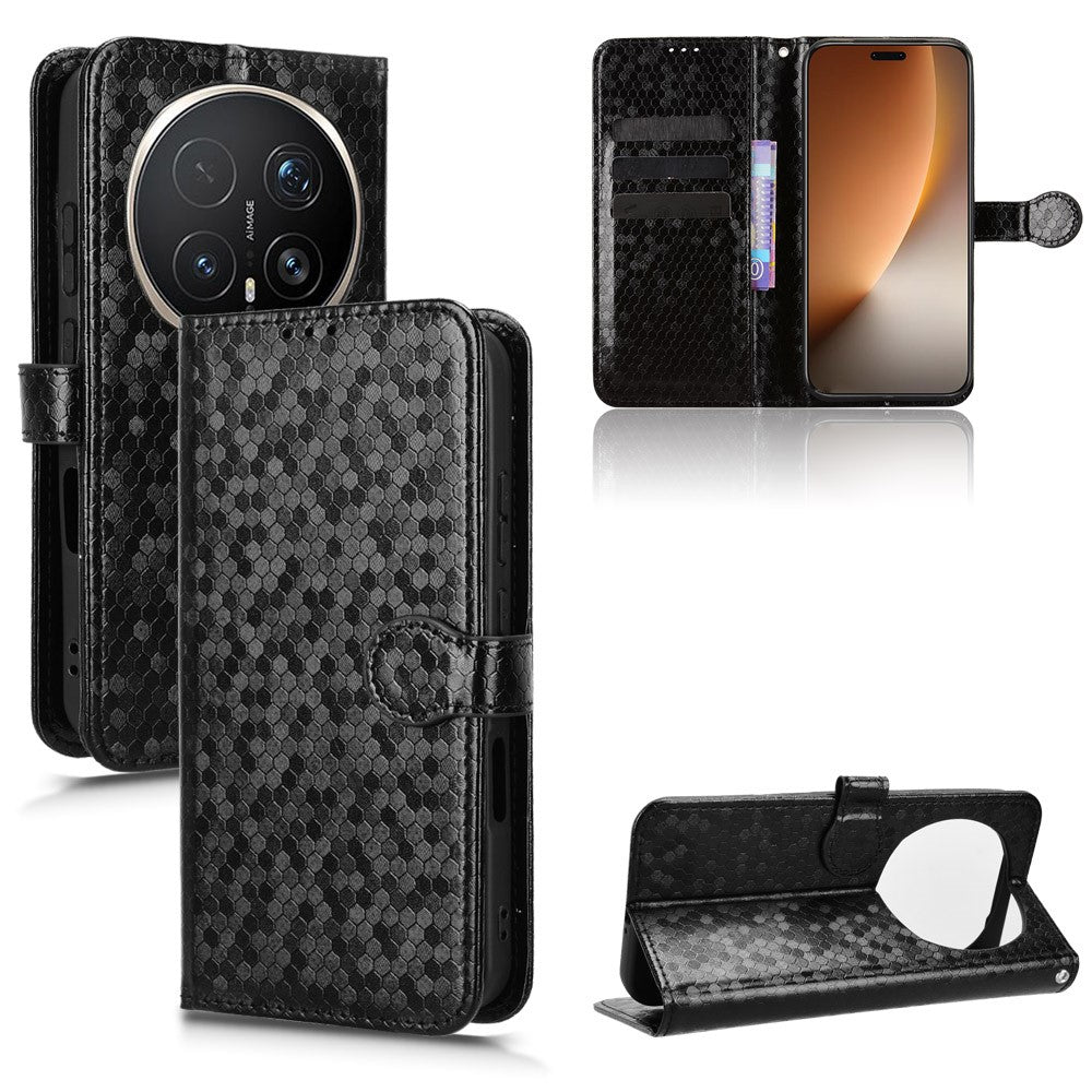 For Honor Magic8 Pro 5G Wallet Case Dot Pattern Imprint PU Leather Phone Cover with Wrist Strap