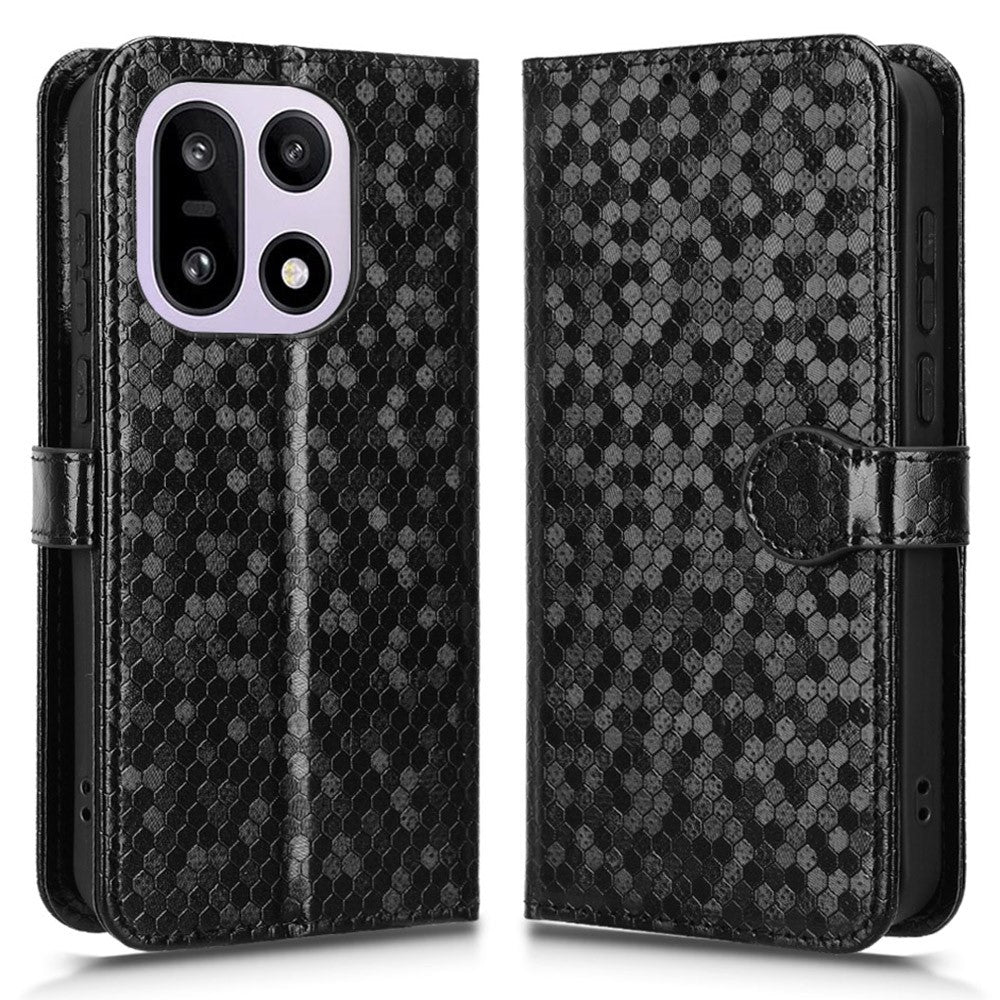 For OnePlus 15 5G Wallet Case Dot Pattern Imprint PU Leather Phone Cover with Wrist Strap