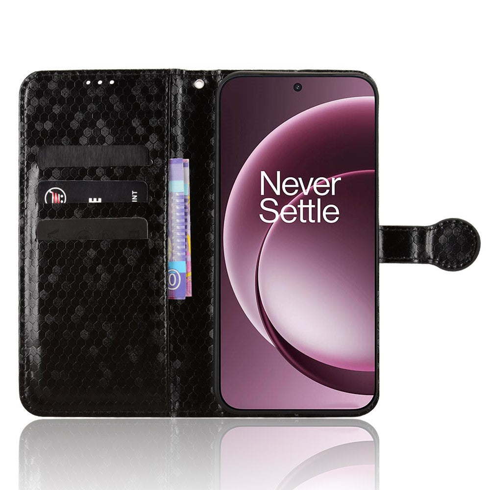 For OnePlus 15 5G Wallet Case Dot Pattern Imprint PU Leather Phone Cover with Wrist Strap